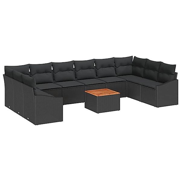 vidaXL Garten-Sofa-Set mit Kissen 11-Tlg Schwarz Poly Rattan 3347884 günstig online kaufen