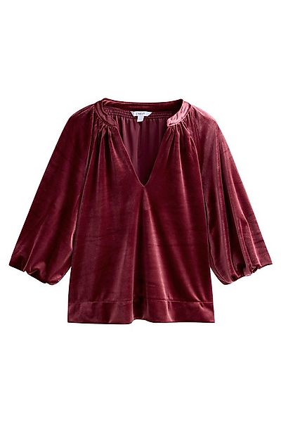 Next Langarmbluse Samt-Bluse mit V-Ausschnitt und Volumenärmel (1-tlg) günstig online kaufen
