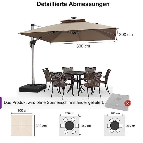 PURPLE LEAF Ampelschirm Quadratischer Außenbereich Sonnenschirm, günstig online kaufen
