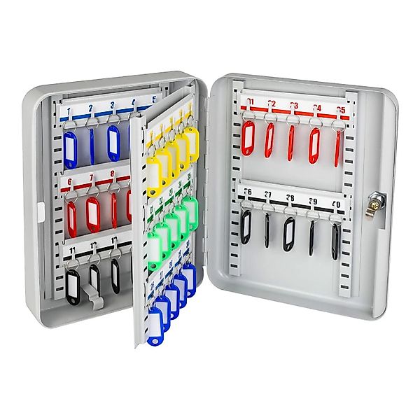 HMF 13040-07 Schlüsselkasten Abschließbar 40 Haken 30 x 24 x 7 cm Lichtgrau günstig online kaufen