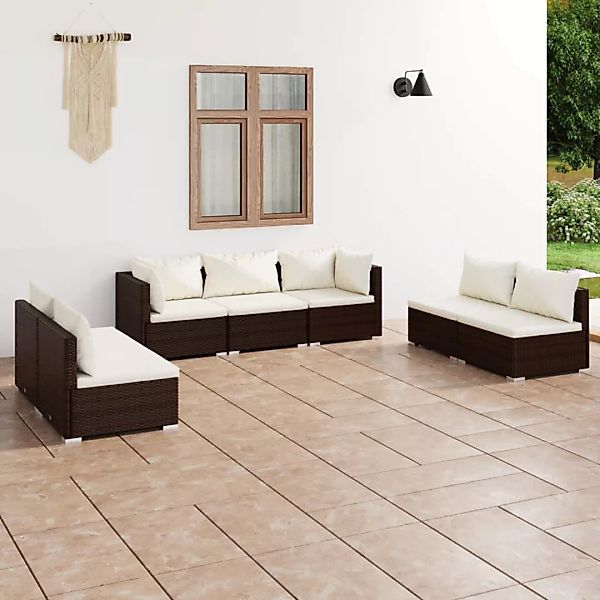 Vidaxl 7-tlg. Garten-lounge-set Mit Kissen Poly Rattan Braun günstig online kaufen