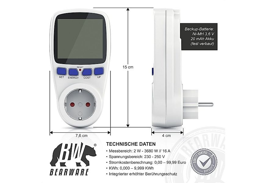 BEARWARE Energiekostenmessgerät 2er Set Stromverbrauchszähler, LCD Bildschi günstig online kaufen