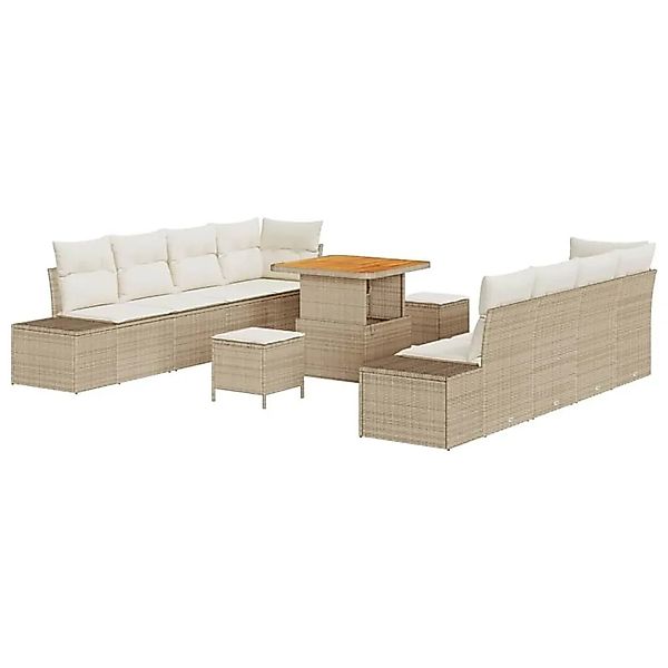 vidaXL Gartensofa-Set mit Kissen mit Speicher 11 Stk Beige Poly Rattan 3364 günstig online kaufen