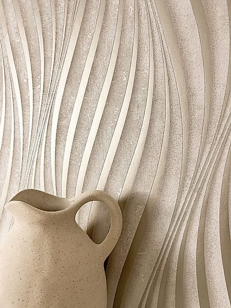 Newroom Vliestapete Armani Beige Tapete Glanztapete Wellen,Linien,Streifen, günstig online kaufen