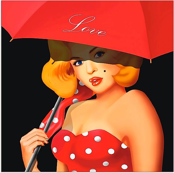 Artland Wandbild "Pin-Up Girl unter rotem Regenschirm", Frau, (1 St.), als günstig online kaufen