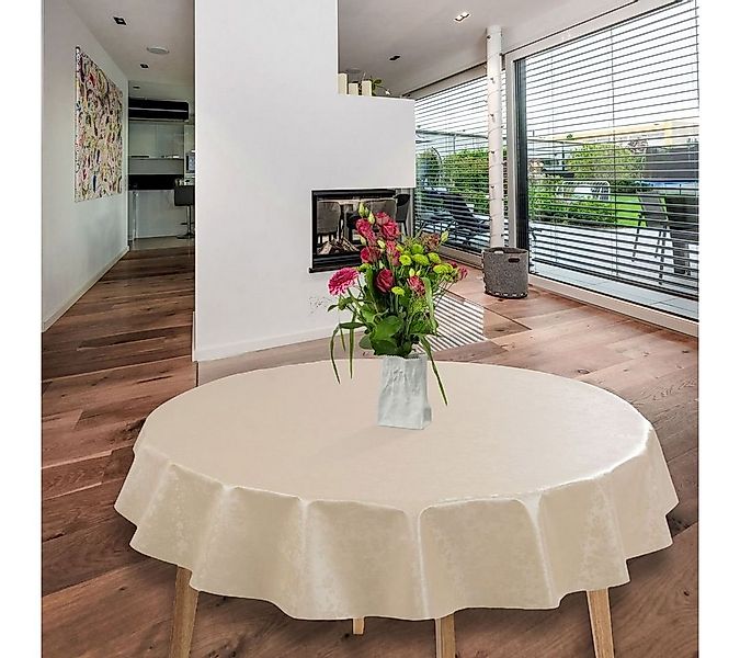 laro Tischdecke Wachstuch-Tischdecken Abwaschbar Geprägt Blumen Beige Creme günstig online kaufen