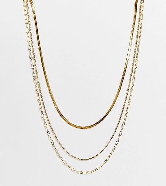 ASOS DESIGN Curve – Mehrreihige Halskette mit 14-Karat-Vergoldung und zarte günstig online kaufen