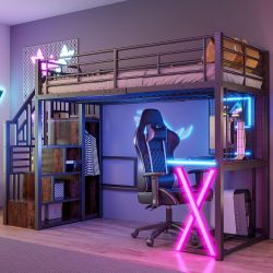 STILVORA Hochbett 90×200 Jugendbett mit Kleiderschrank,Tisch,Metallbett günstig online kaufen