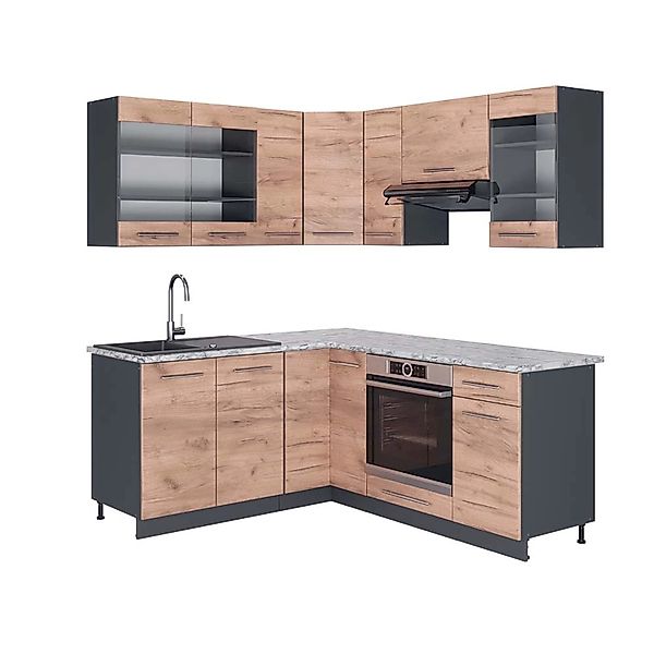 Vicco Fame-Line Eckküche Goldkraft Eiche/Anthrazit 160 x 190 cm AP Marmor günstig online kaufen