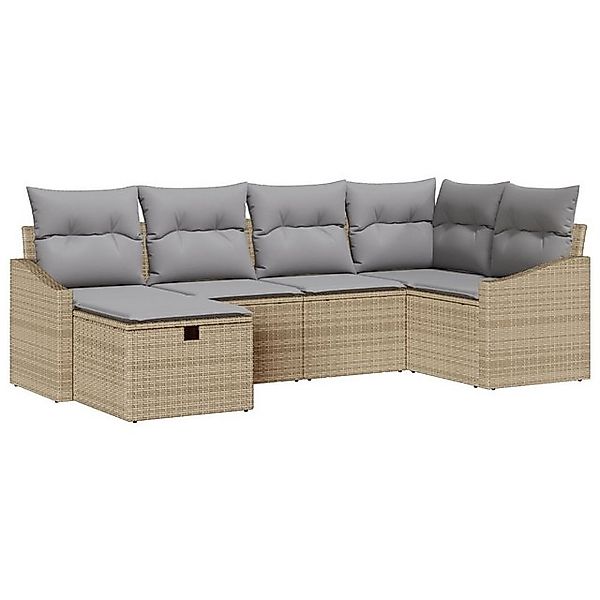 vidaXL Loungesofa 6-teiliges Garten-Sofa-Set mit Kissen Beige Poly Rattan, günstig online kaufen