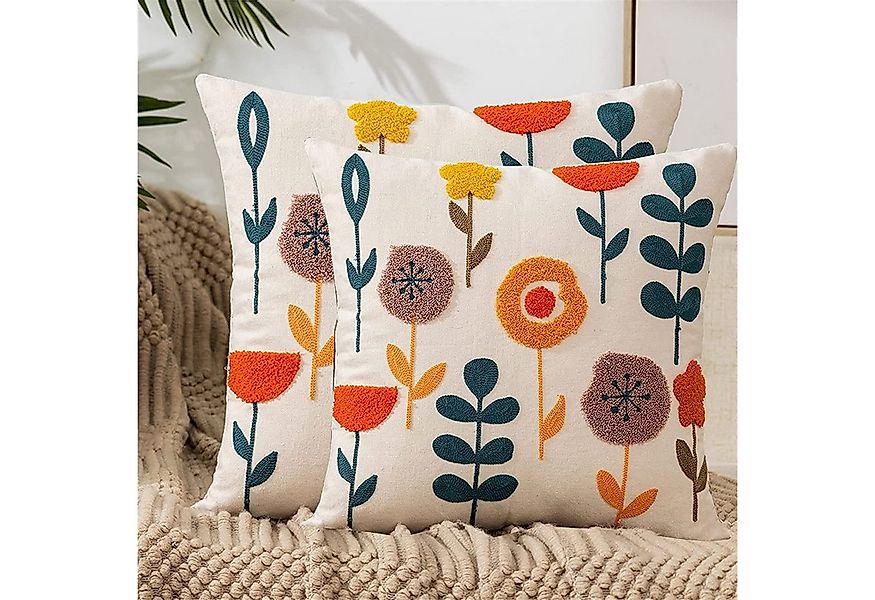 BYSURE Kissenbezüge Bestickte Blumen Kissenhülle 45x45cm, (2 Stück), Kissen günstig online kaufen