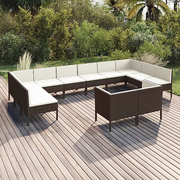 12-tlg. Garten-lounge-set Mit Auflagen Poly Rattan Braun günstig online kaufen