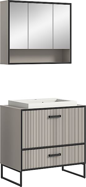 welltime Badmöbel-Set »Locri, Breite 80 cm, Rillenoptik, Metallkufen«, (2 S günstig online kaufen