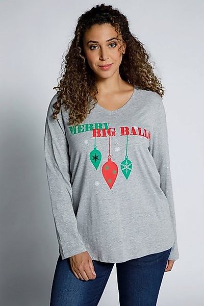 Ulla Popken Rundhalsshirt Shirt Weihnachtsmotiv Classic V-Ausschnitt Langar günstig online kaufen