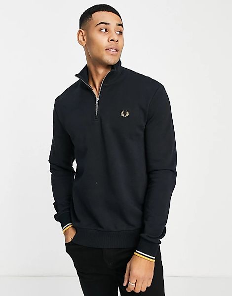 Fred Perry – Sweatshirt in Schwarz mit kurzem Reißverschluss günstig online kaufen
