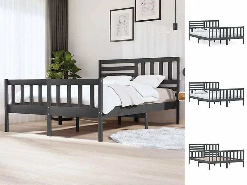 vidaXL Bettgestell Massivholzbett Grau 150x200 cm 5FT King Size Bett Bettra günstig online kaufen