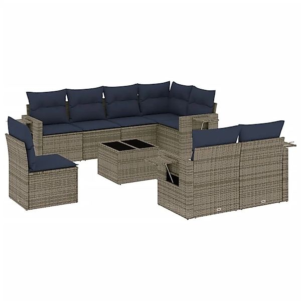 vidaXL 9-Tlg Gartensofa-Set mit Kissen Grau Polyrattan 3220450 günstig online kaufen