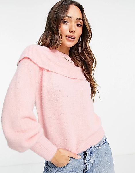 Vila – Flauschiger Pullover in Rosa mit mehrseitigem Ausschnitt günstig online kaufen