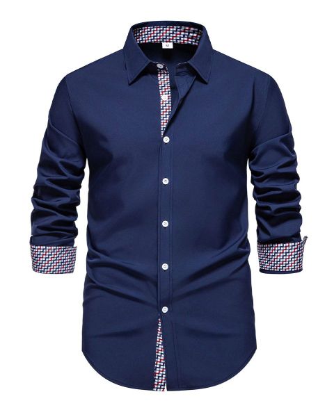 Allthemen Langarmhemd mit stylischen Gingham-Kontrastdetails günstig online kaufen