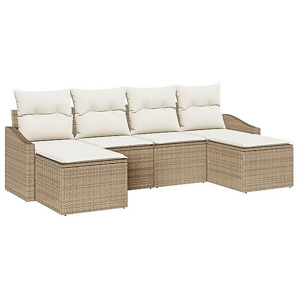 vidaXL Loungesofa 6-tlg. Garten-Sofagarnitur mit Kissen Beige Poly Rattan, günstig online kaufen