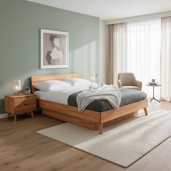 Bettgestell aus Kernbuche Massivholz Schublade günstig online kaufen