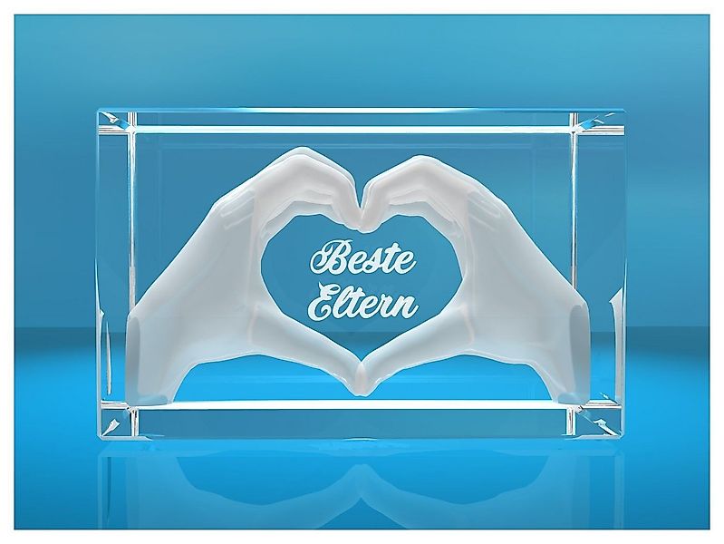 Dekofigur 3D Glasquader I Herz aus Händen mit Gravur I Text: Beste Eltern, günstig online kaufen