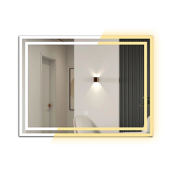 Aica Sanitär Badspiegel 90x70 cm Spiegel mit LED Beleuchtung Drei Lichtfarb günstig online kaufen