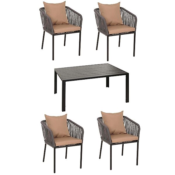 MCW Gartengarnitur N41 Sitzgruppe Tisch 4xStuhl Wetterfest Alu 140x80cm Sei günstig online kaufen