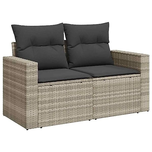 vidaXL Gartensofa mit Kissen 2-Sitzer Hellgrau Poly Rattan 366184 günstig online kaufen
