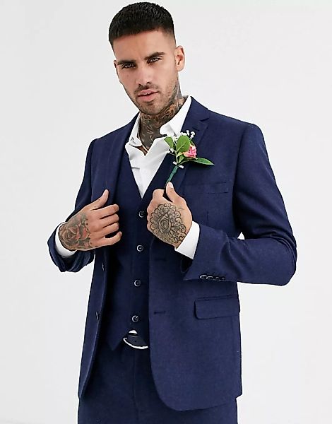 Harry Brown Wedding – Schmale, traditionelle Anzugjacke aus Tweed-Marinebla günstig online kaufen