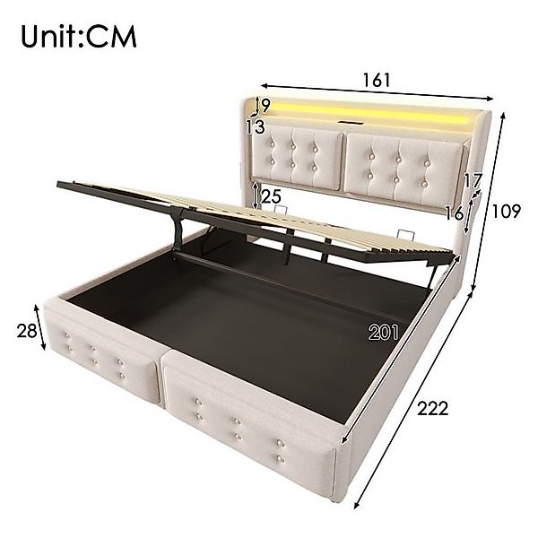 HAUSS SPOLE Polsterbett 160x200cm mit Led-Kopfteil, Ladefunktion, Hydraulis günstig online kaufen