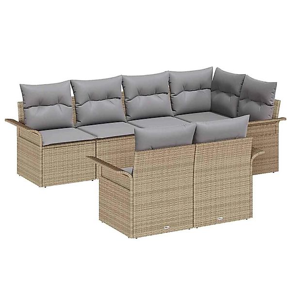 vidaXL Garten-Sofa-Set mit Kissen 7-Tlg Beige Poly Rattan 3345400 günstig online kaufen