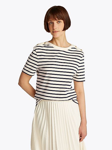 Tommy Hilfiger Rundhalsshirt REG STRIPE GOLD BTN C-NK SS mit goldfarbenem K günstig online kaufen