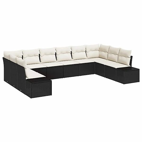 vidaXL Gartensofa-set mit Kissen 10-Tlg Schwarz und Creme Poly-Rattan 33559 günstig online kaufen