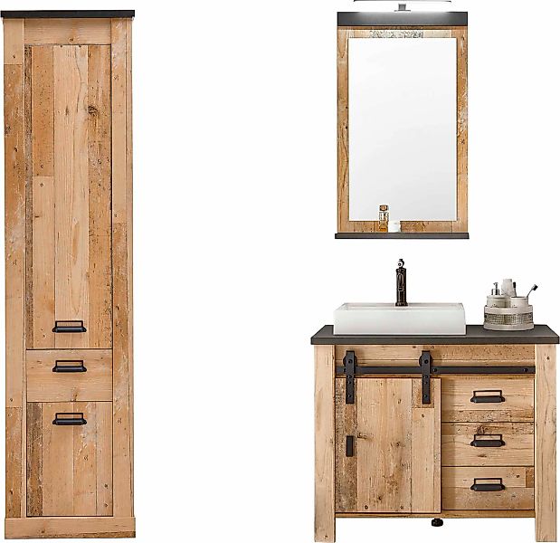 Home affaire Badmöbel-Set "SHERWOOD", (3 St.), in Holz Dekor, mit Scheunent günstig online kaufen