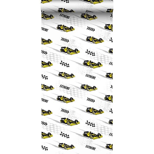 Sanders & Sanders Tapete Rennwagen Gelb 50 x 900 cm günstig online kaufen