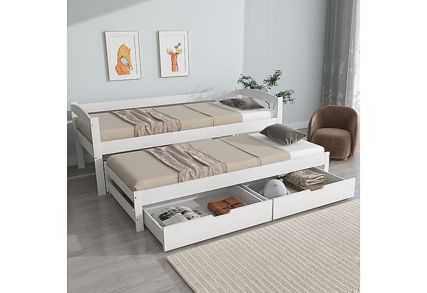 Flieks Kinderbett, Einzelbett 200x90cm mit Schiebebett 190x90cm und 2 Schub günstig online kaufen