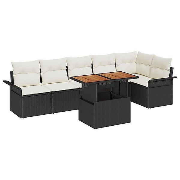 vidaXL Loungesofa 7-tlg. Garten-Essgruppe mit Kissen Schwarz Poly Rattan, 7 günstig online kaufen