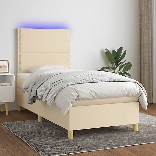 vidaXL Boxspringbett Boxspringbett mit Matratze LED Creme 90x200 cm Stoff B günstig online kaufen