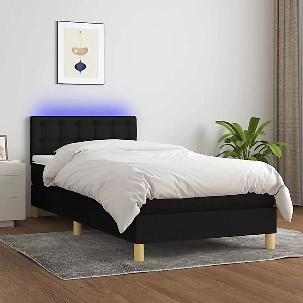 vidaXL Boxspringbett Boxspringbett mit Matratze LED Schwarz 90x200 cm Stoff günstig online kaufen