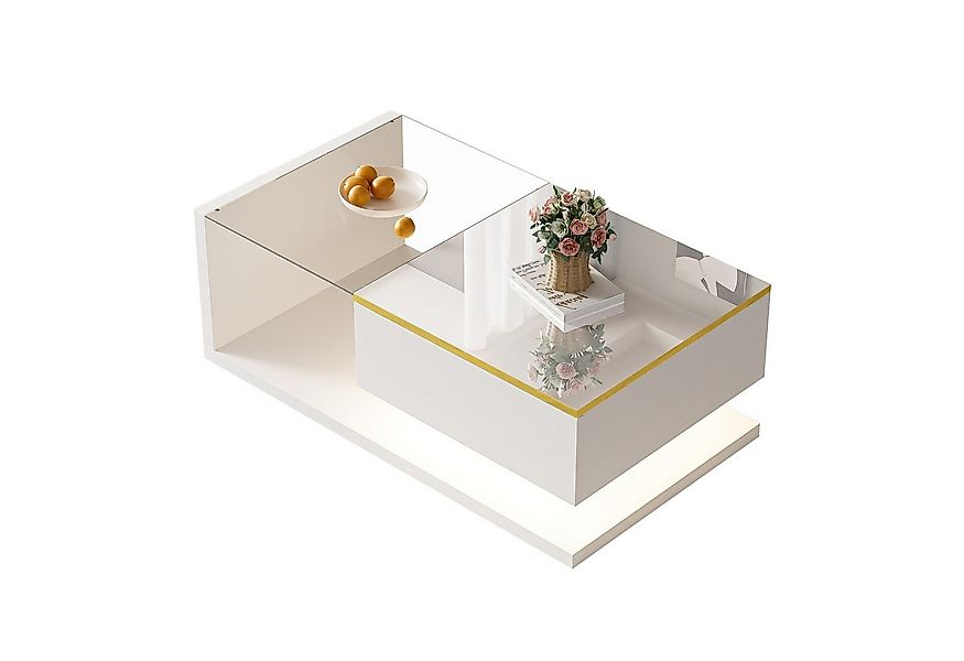 Merax Couchtisch mit Ablagefach und Glastischplatte (90*50*32,5cm, 1-St., 1 günstig online kaufen
