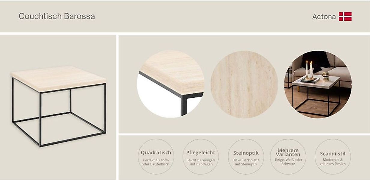 ACTONA GROUP Couchtisch Barossa, Wohnzimmer-Tisch, quadratisch, in Steinopt günstig online kaufen