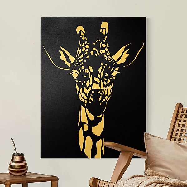 Leinwandbild Gold Safari Tiere - Portrait Giraffe Schwarz günstig online kaufen