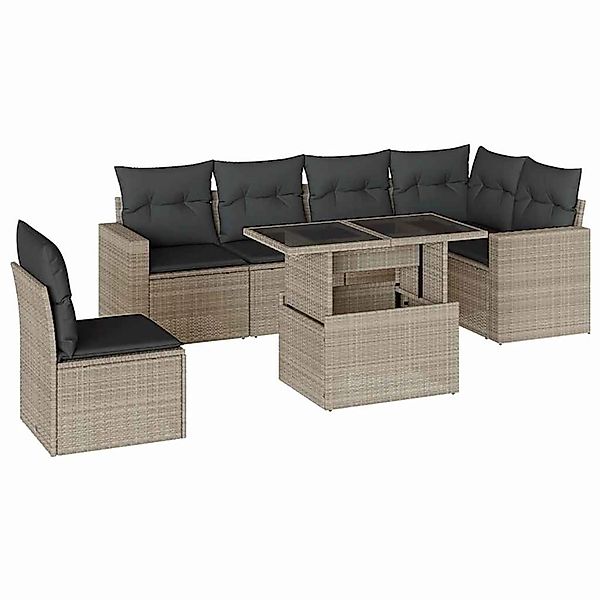 vidaXL 7-Tlg Garten-Sofagarnitur mit Kissen Hellgrau Poly Rattan 3267312 günstig online kaufen