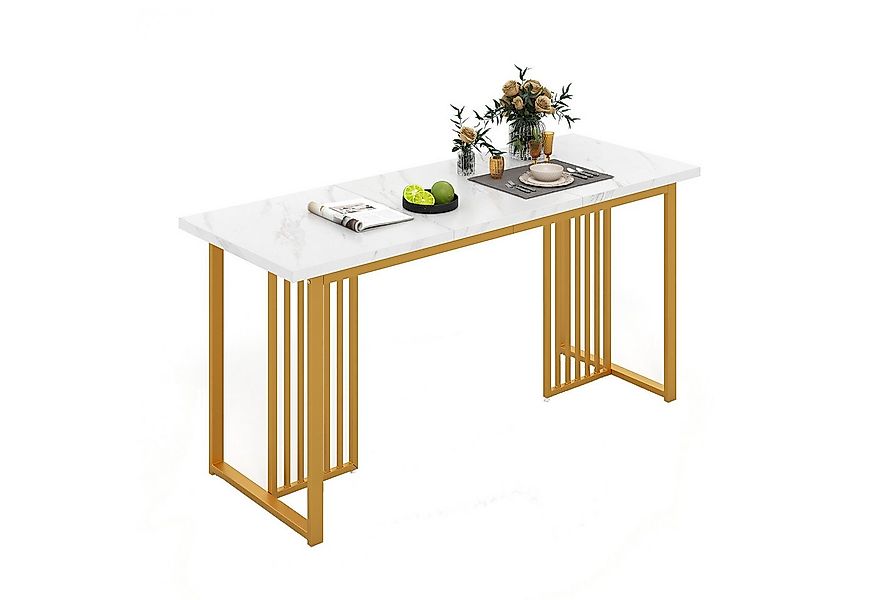 COSTWAY Esstisch, mit Marmoroptik & Metallbeinen für 6-8 Personen 160x60cm günstig online kaufen