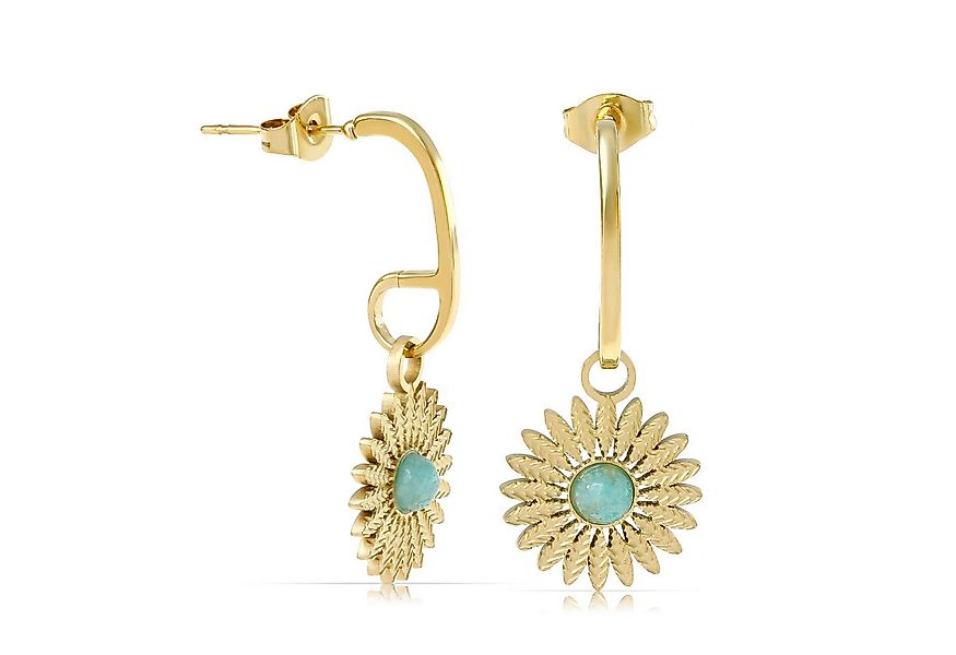 Made by Nami Ohrring-Set Gold Hängend mit Sonnen Anhänger und Edelstein Run günstig online kaufen