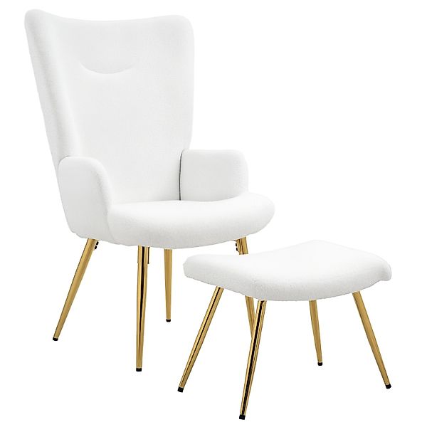 HOMCOM Ohrensessel mit Hocker Polyester Stahl Weiß 73L x 68B x 111H cm günstig online kaufen