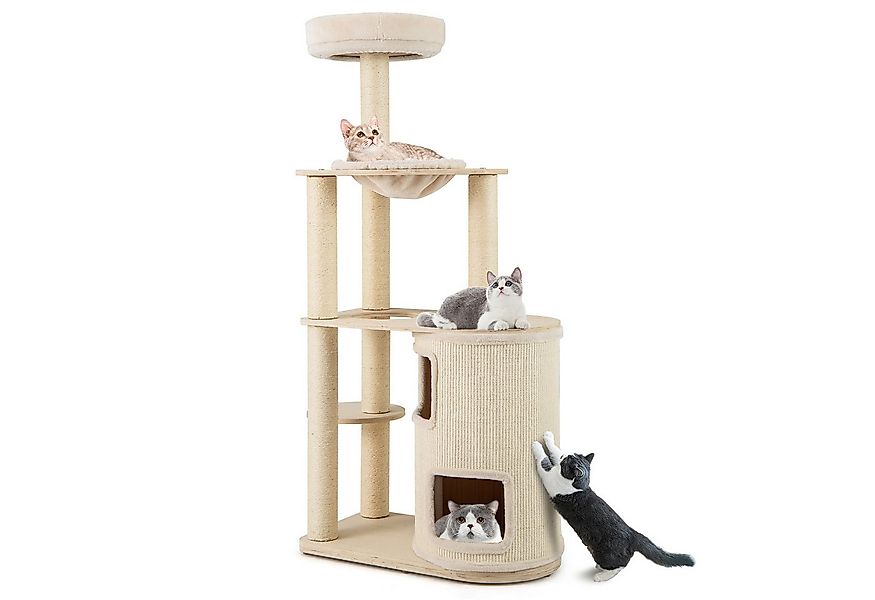 KOMFOTTEU Kratzbaum, aus Holz mit Doppelstockhaus, Liegeplatz, Hängematte günstig online kaufen