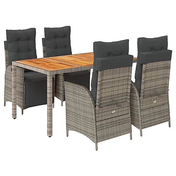 vidaXL 5-Tlg Garten-Essgruppe mit Kissen Grau Poly Rattan 3213346 günstig online kaufen
