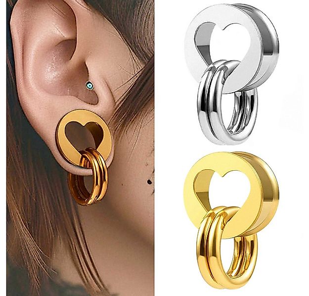 Taffstyle Plug Flesh Tunnel Herz Ohr Plug Piercing Double Flared Silber - 1 günstig online kaufen